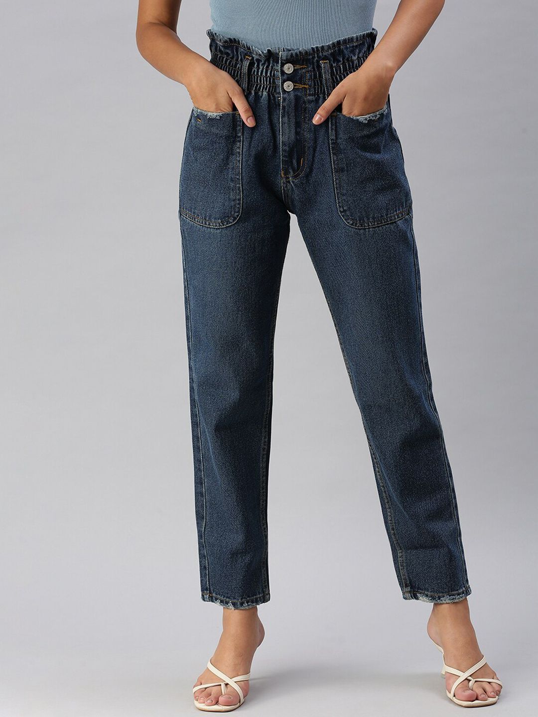 SHOWOFF Women Navy Blue High-Rise Light Fade Jeans Price in India