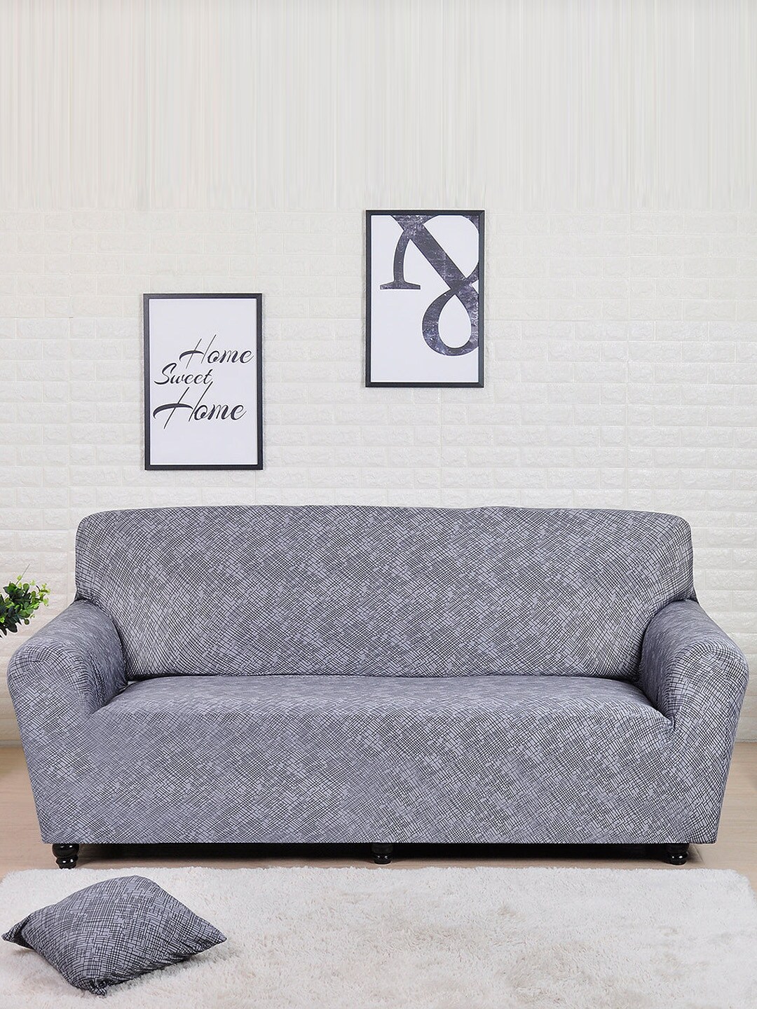 Athome by Nilkamal  Grey & Black Textured 3 Seater Sofa Covers Price in India