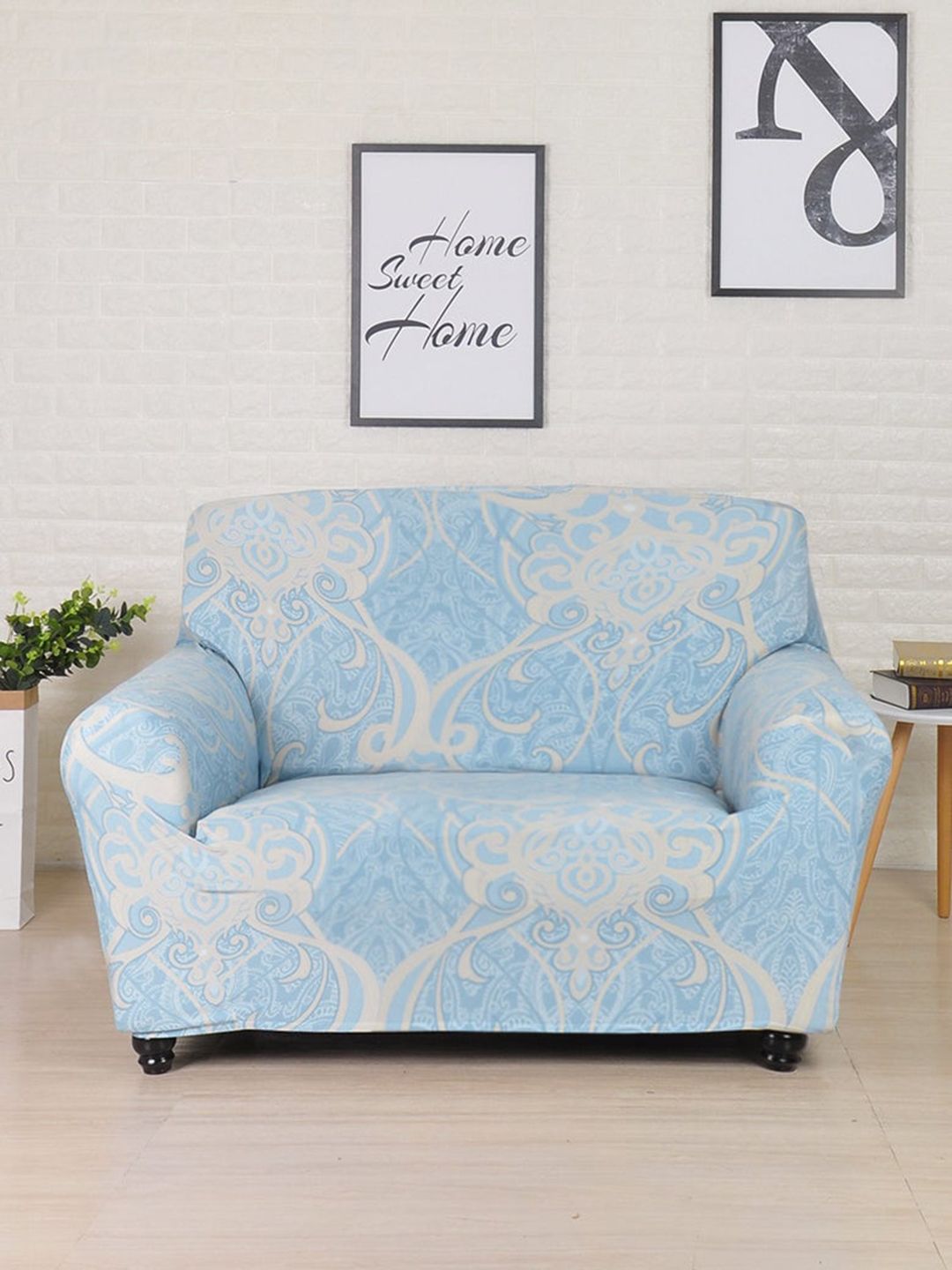Athome by Nilkamal Sea Green & White Printed 2 Seater Sofa Covers Price in India