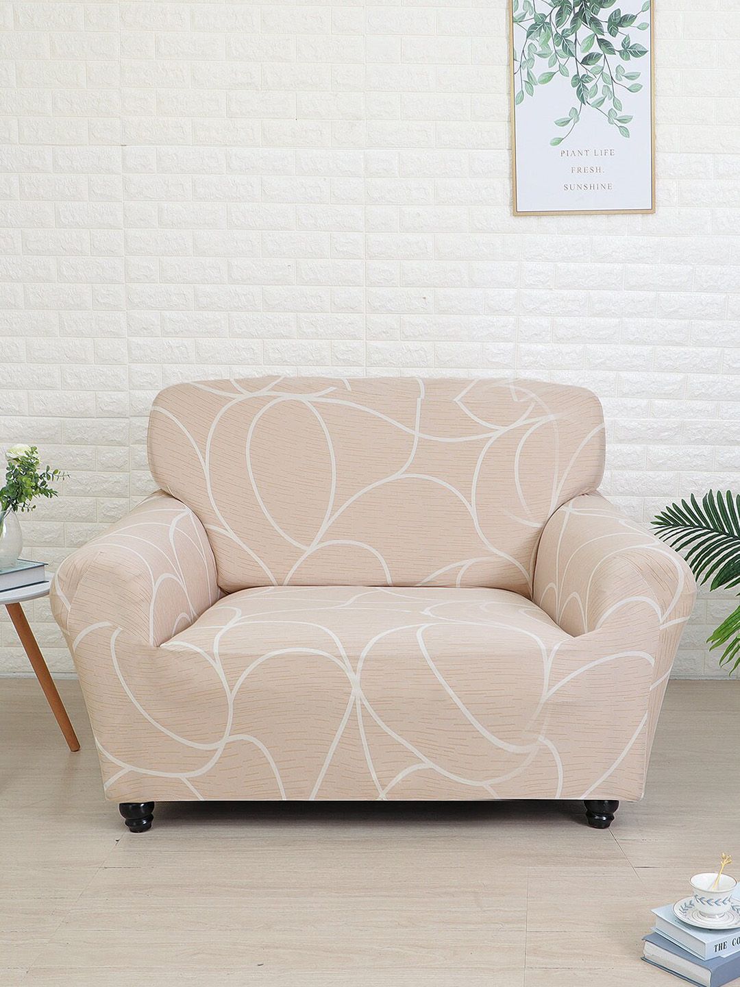 Athome by Nilkamal Peach-Coloured & White Printed 2 Seater Sofa Covers Price in India