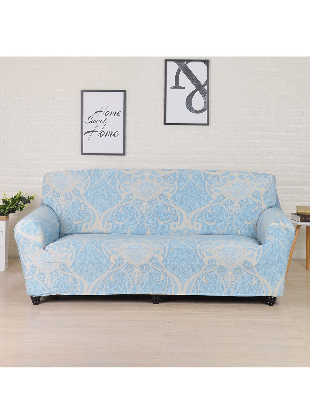 Athome by Nilkamal Blue & White Printed 3 Seater Sofa Covers Price in India