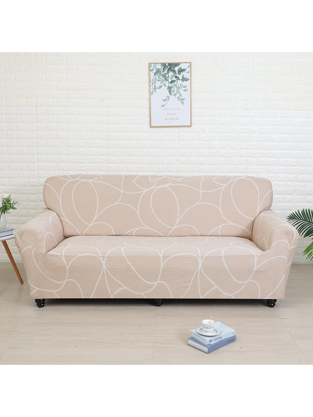 Athome by Nilkamal Peach-Coloured & White Printed 3 Seater Sofa Covers Price in India