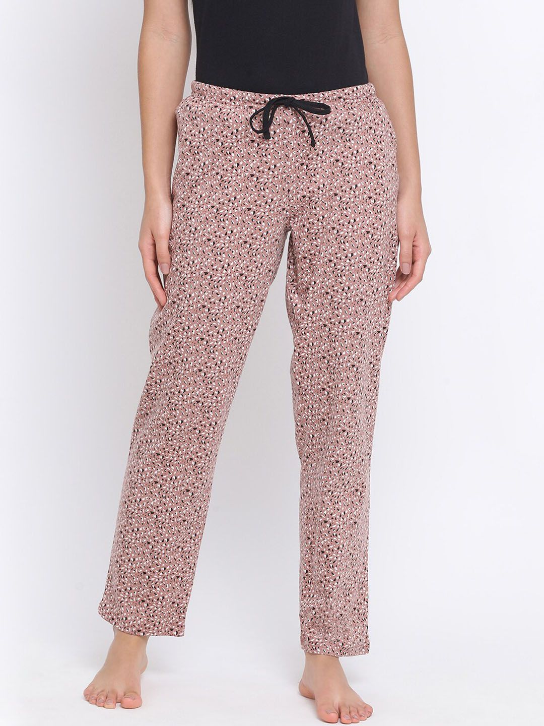 Kanvin Brown & White Printed Pure Cotton Lounge Pants Price in India