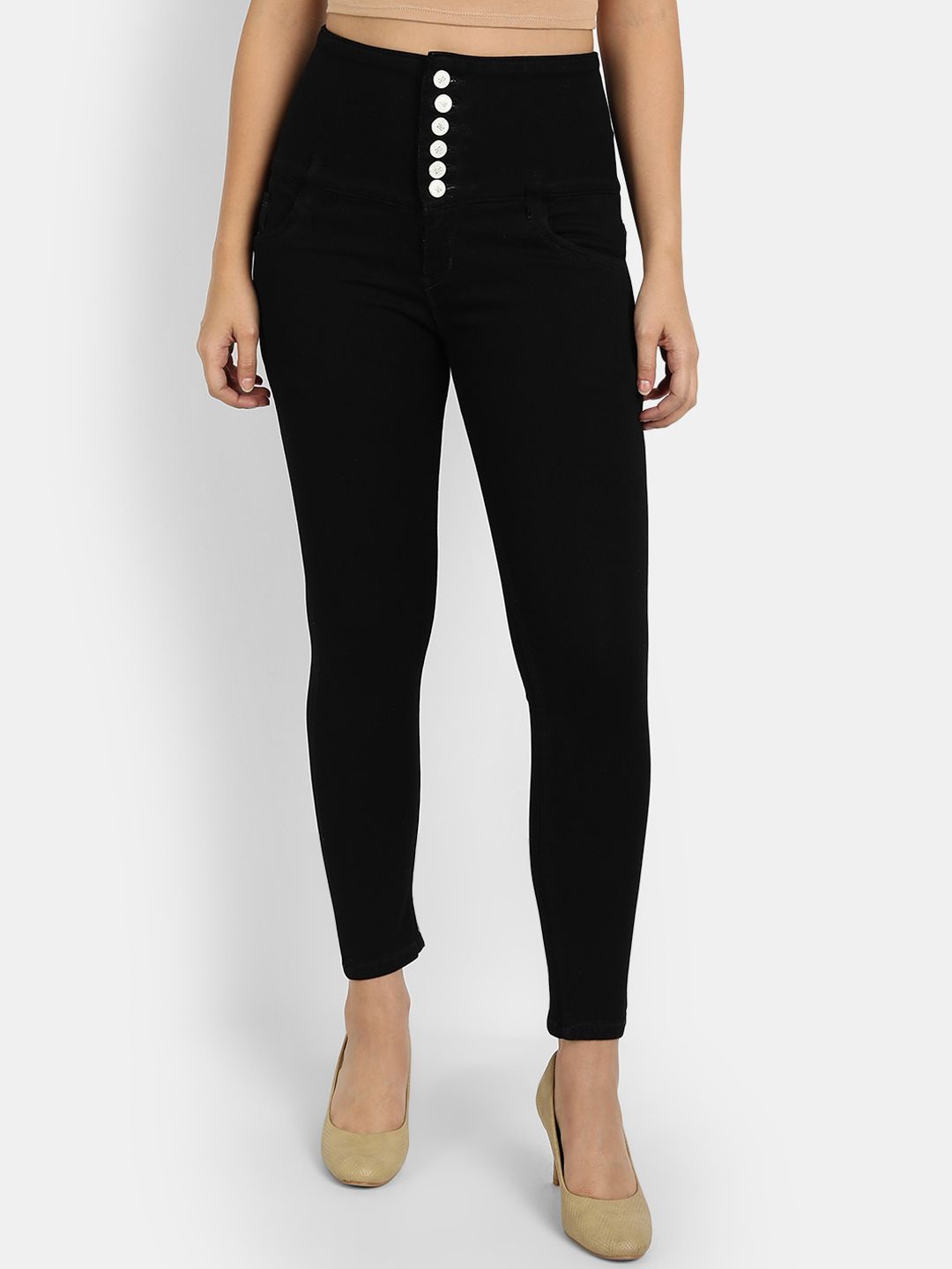 Next One Women Black Comfort Skinny Fit High-Rise Jeans Price in India