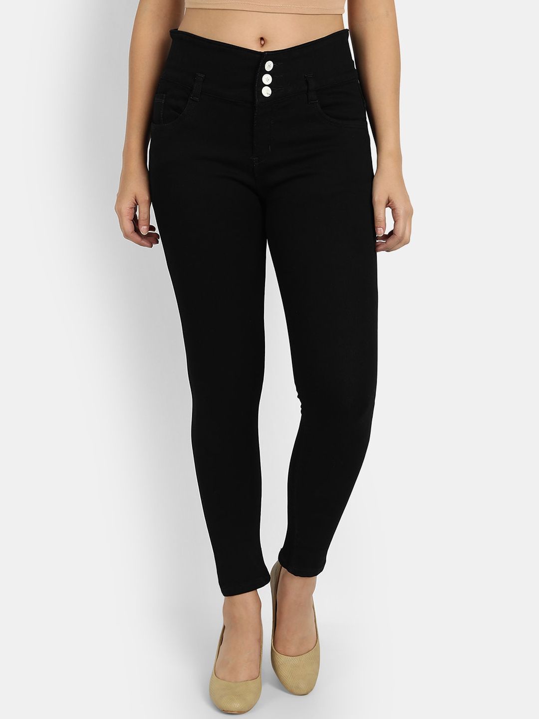 Next One Women Black Comfort Skinny Fit High-Rise Jeans Price in India