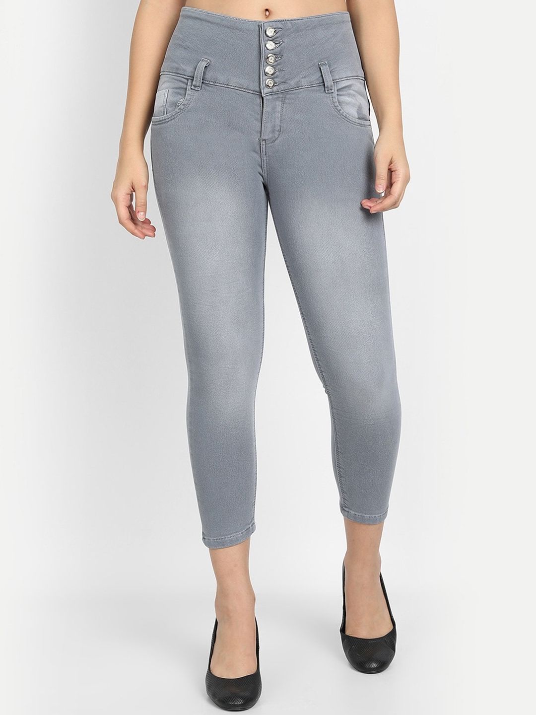 Next One Women Grey Comfort Skinny Fit High-Rise Heavy Fade Jeans Price in India