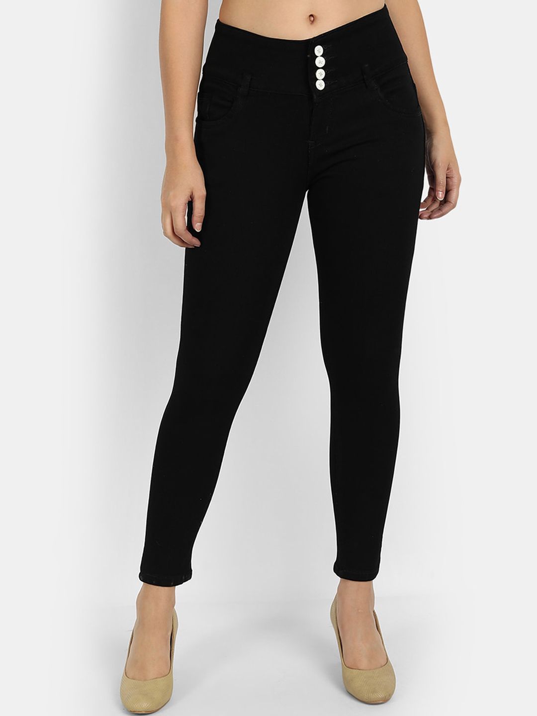 Next One Women Black Comfort Skinny Fit High-Rise Jeans Price in India