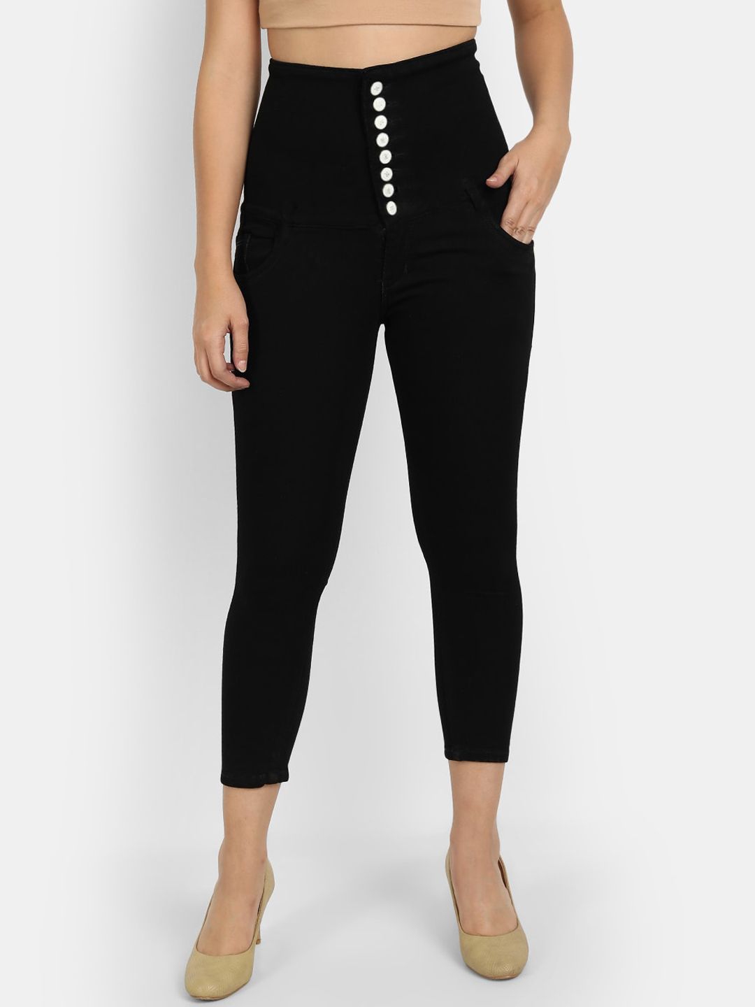 Next One Women Black Comfort Skinny Fit High-Rise Jeans Price in India