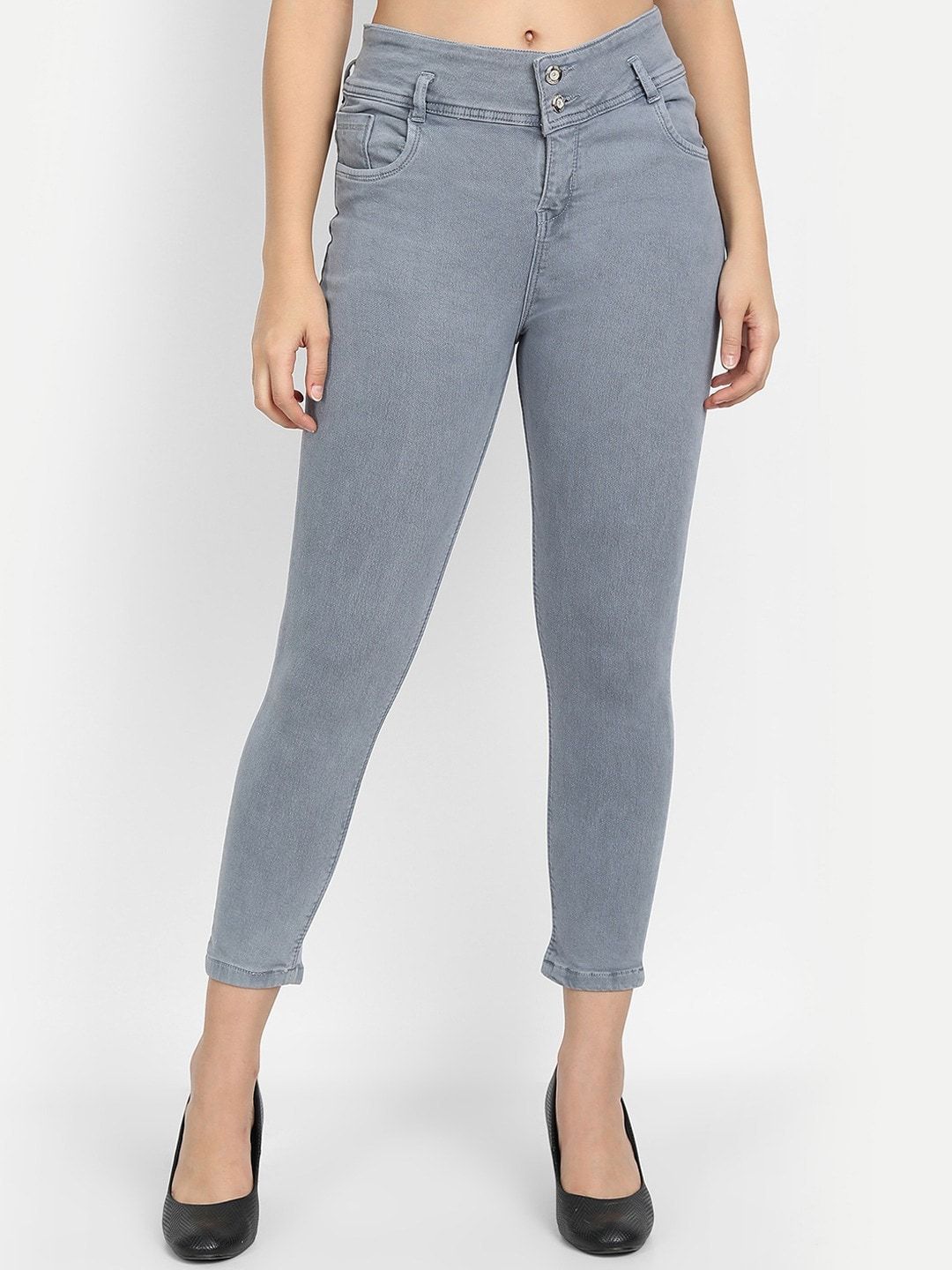 Next One Women Grey Comfort Skinny Fit High-Rise Jeans Price in India