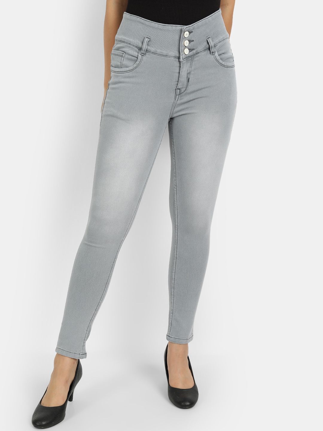 Next One Women Grey Comfort Skinny Fit High-Rise Jeans Price in India