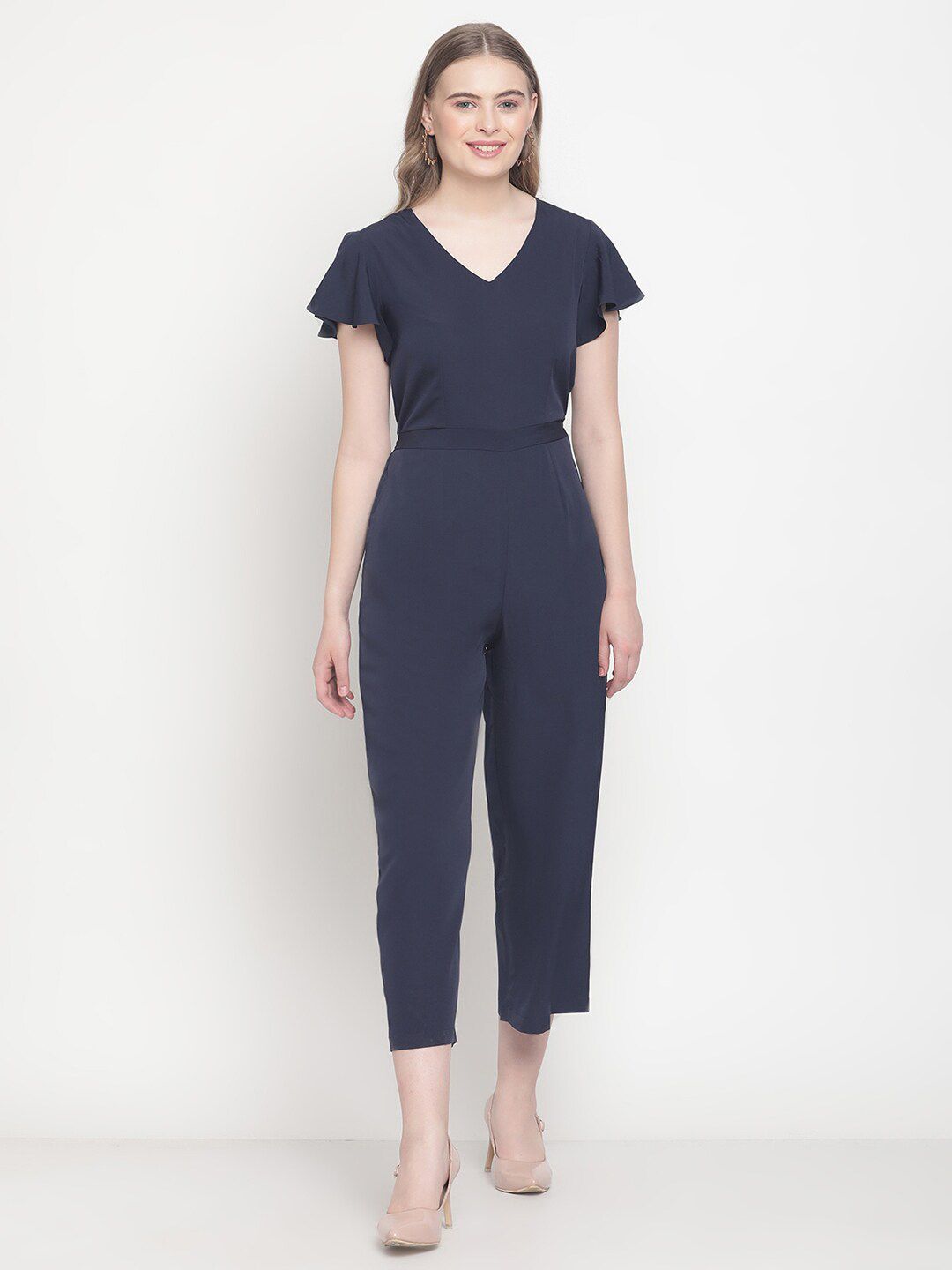 COASTLAND Navy Blue Solid Basic Jumpsuit Price in India