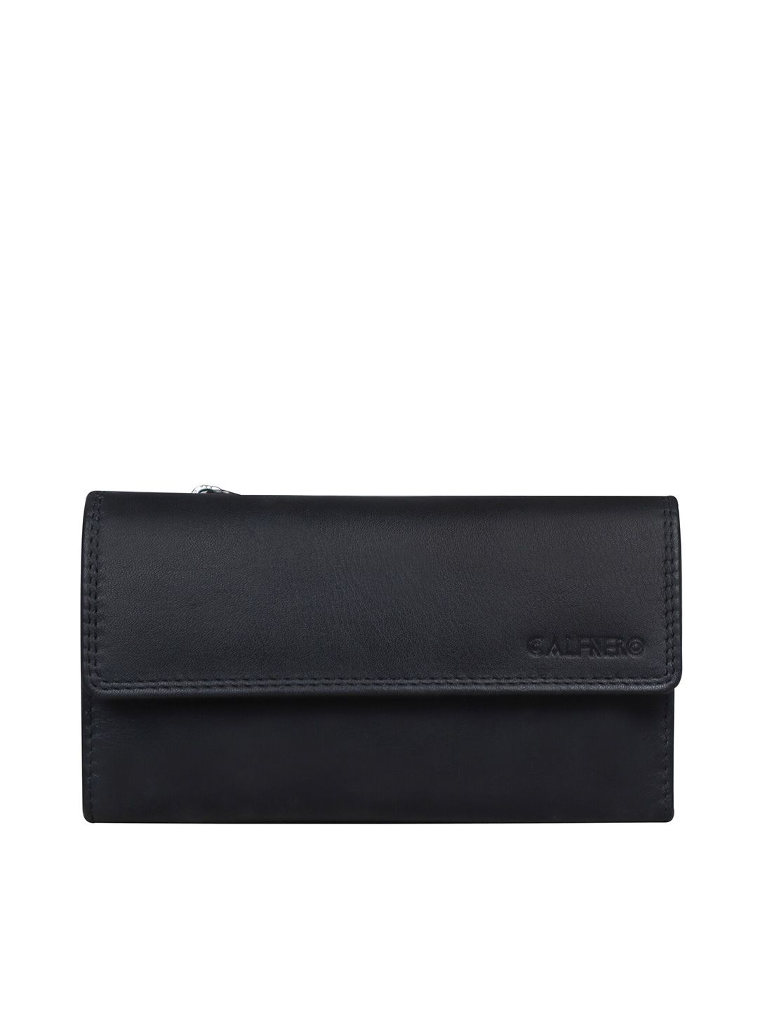 CALFNERO Women Black Leather Three Fold Wallet Price in India