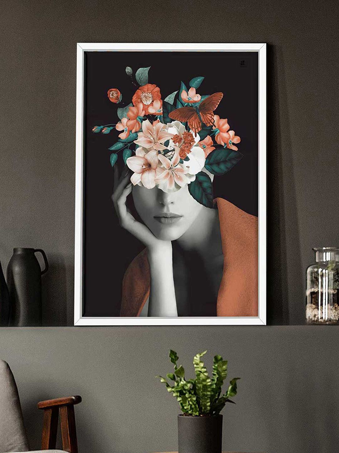 Art Street Brown Masala Brown Girl & Flower Bouquet Wall Paintings Price in India