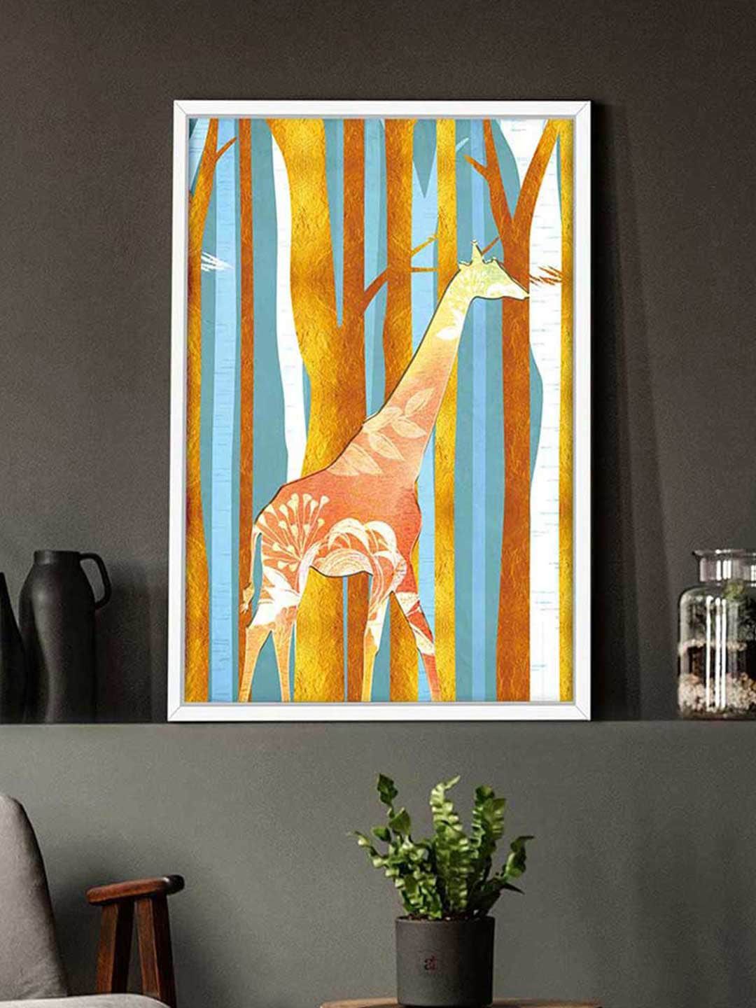 Art Street Marigold Yellow Deer Theme Framed Canvas Wall Art Price in India