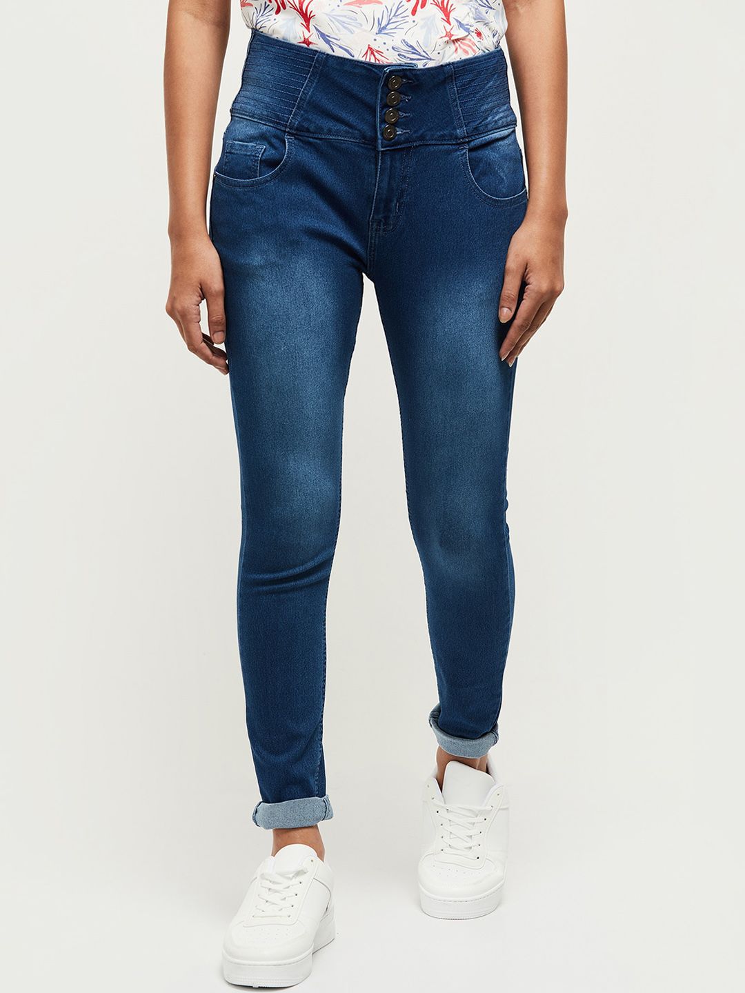 max Women Blue Heavy Fade Jeans Price in India