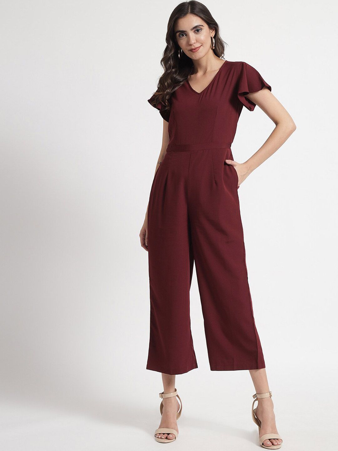 COASTLAND Women Maroon Solid Basic Jumpsuit Price in India