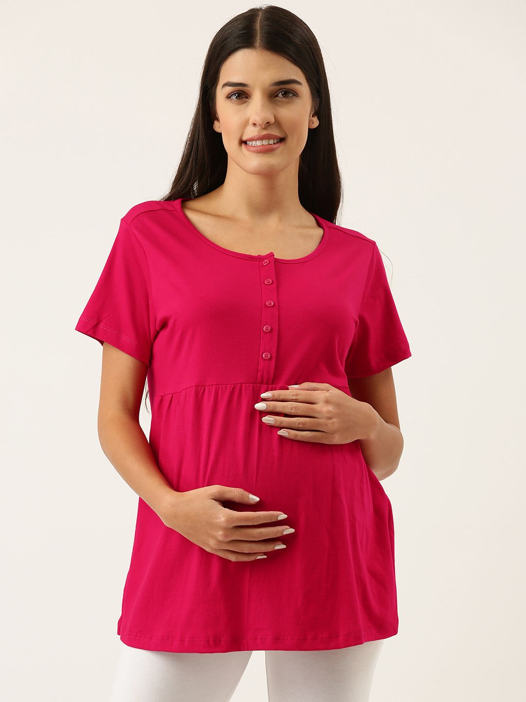 Nejo Women Red Solid Pure Cotton A-Line Maternity Top Price in India