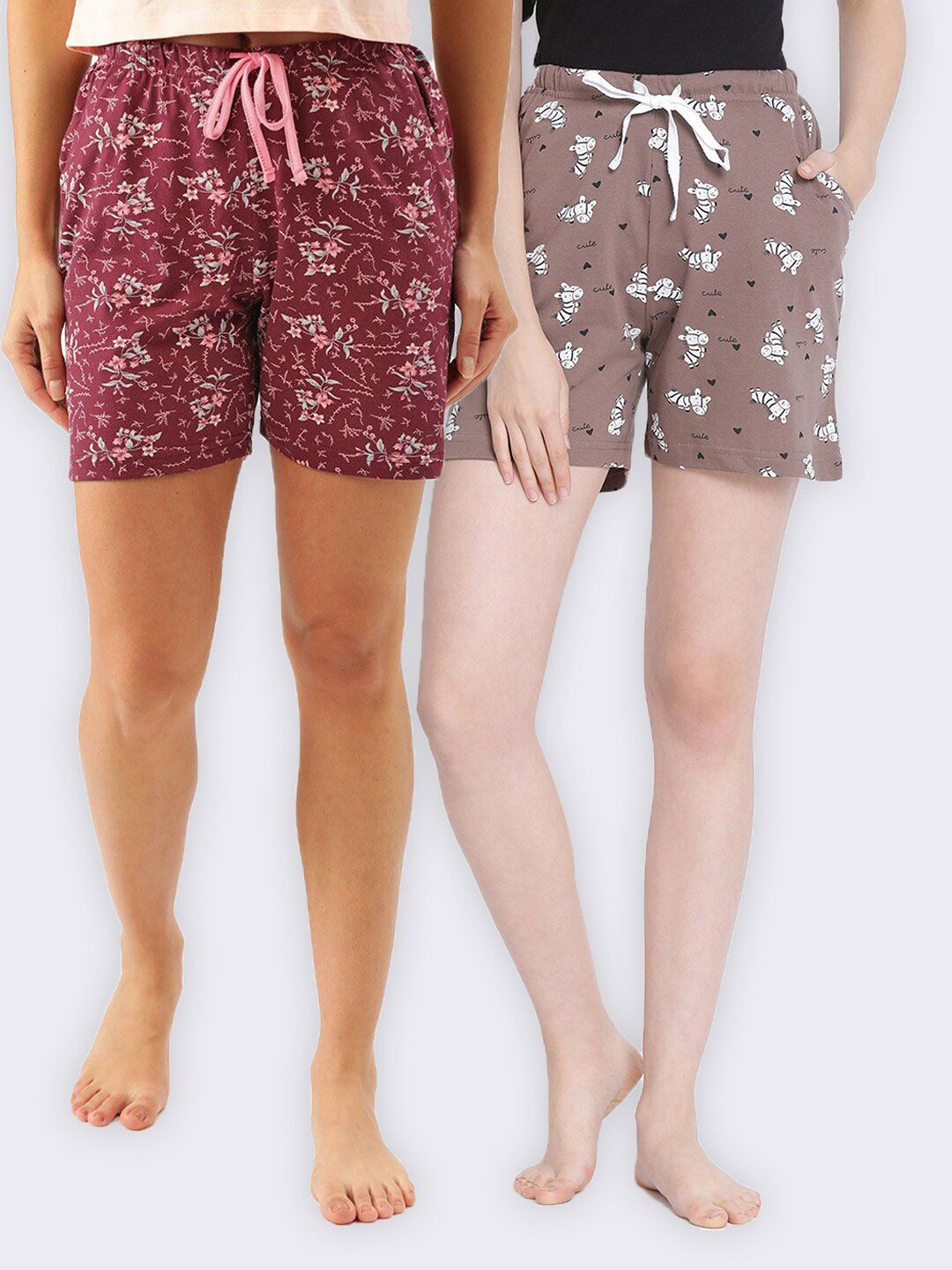 Kanvin Women Pack of 2 Printed Pure Cotton Lounge Shorts Price in India