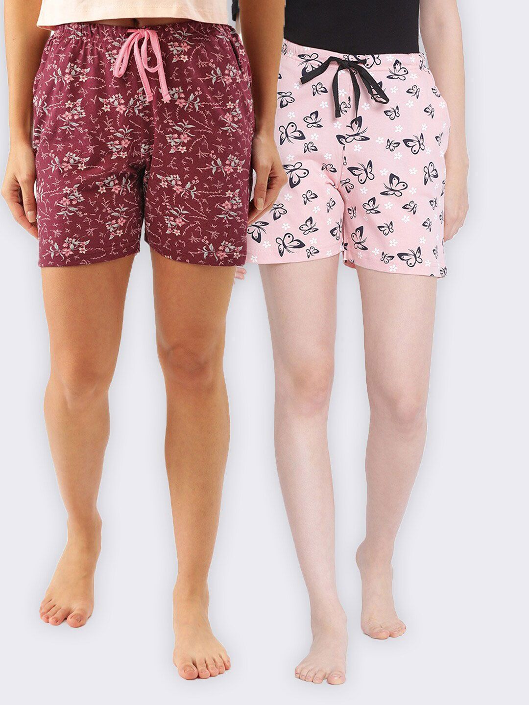 Kanvin Women Maroon & Pink 2 Printed Lounge Shorts Price in India