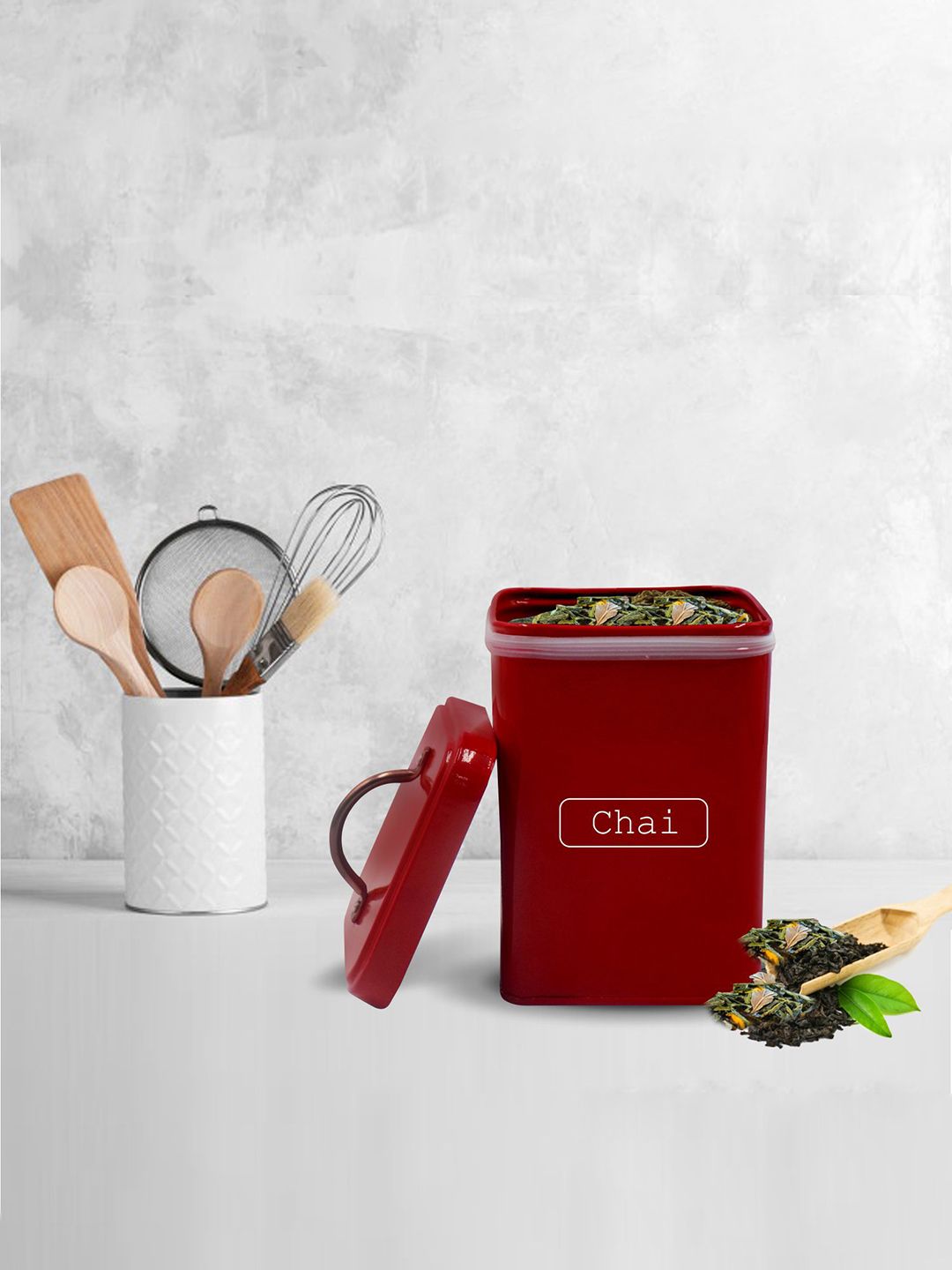 MARKET99 Red Kitchen Printed Chai Storage Jar Price in India