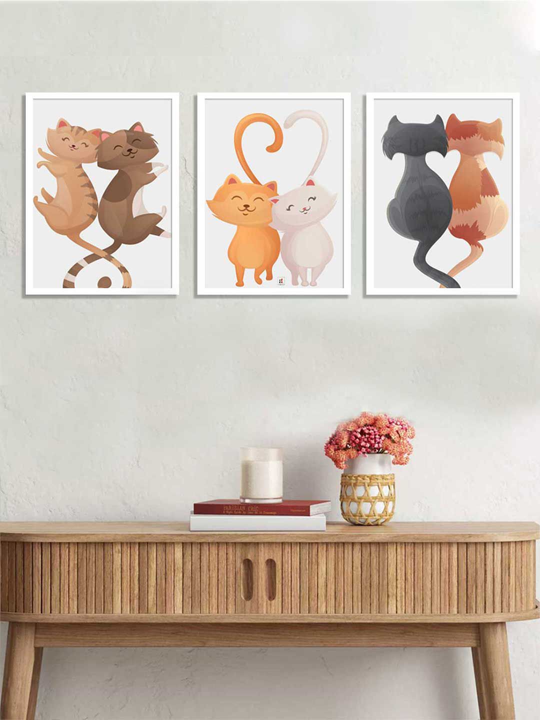 Art Street Set of 3 Beige & Brown Kitty  Framed Art Print  Wall Art Price in India