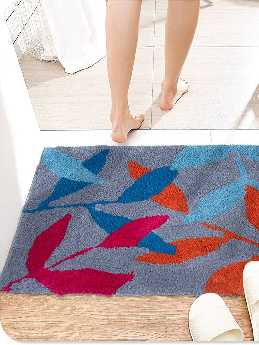 AAZEEM Blue & Orange Printed Cotton Anti-Skid Doormat Price in India