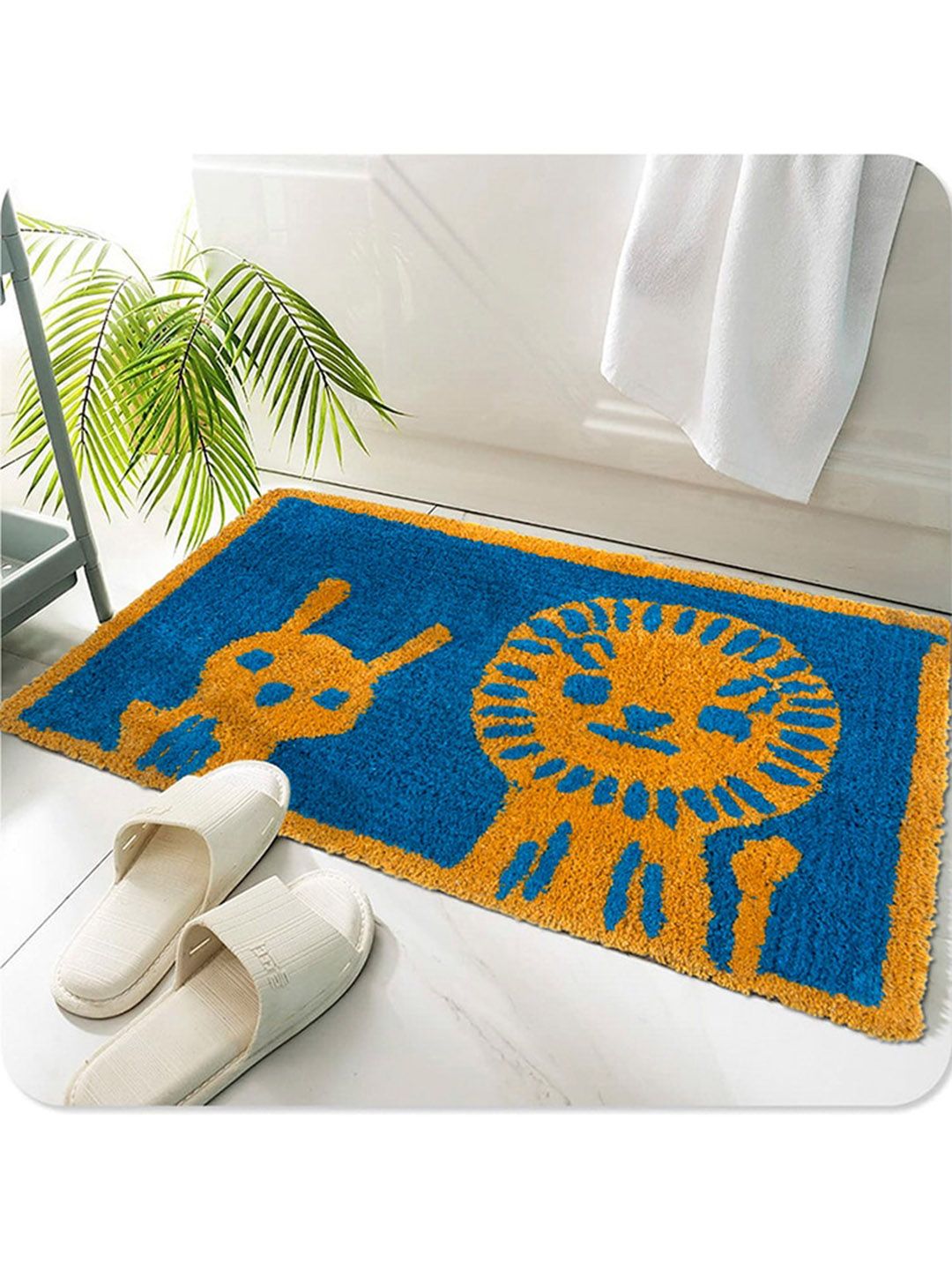 AAZEEM Orange & Blue Printed Cotton Anti-Skid Doormat Price in India