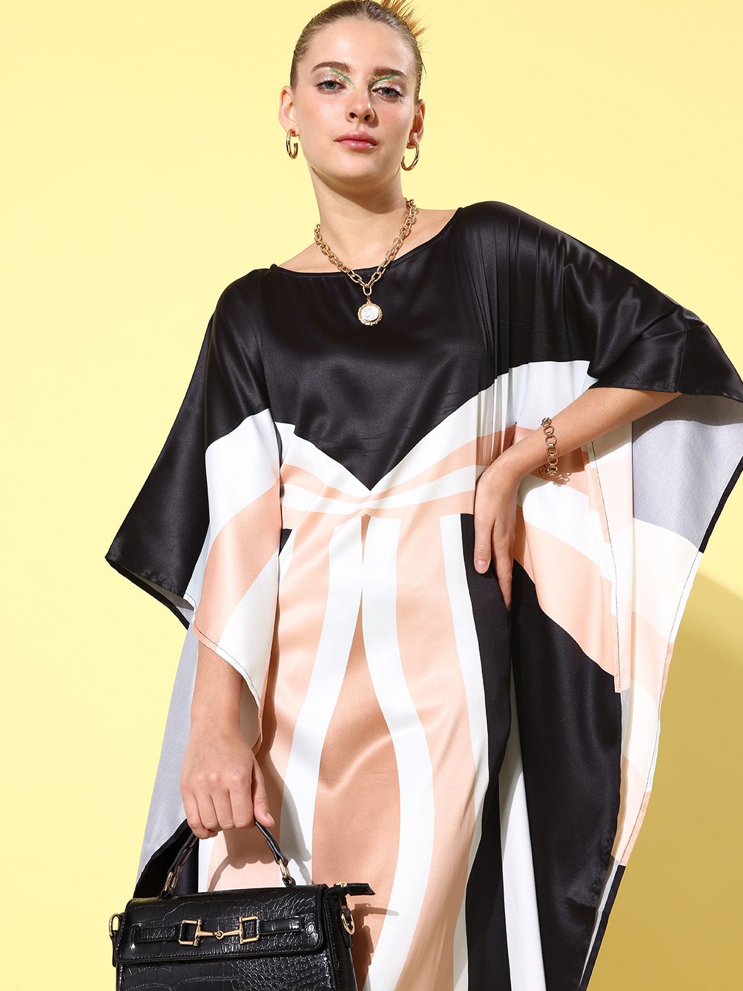 StyleStone Women Black Colourblocked New Age Kaftan Dress Price in India