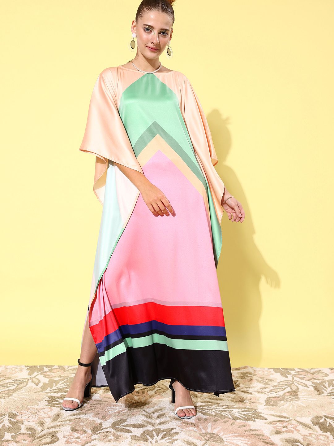 StyleStone Women Beautiful Peach Colourblocked New Age Kaftan Dress Price in India