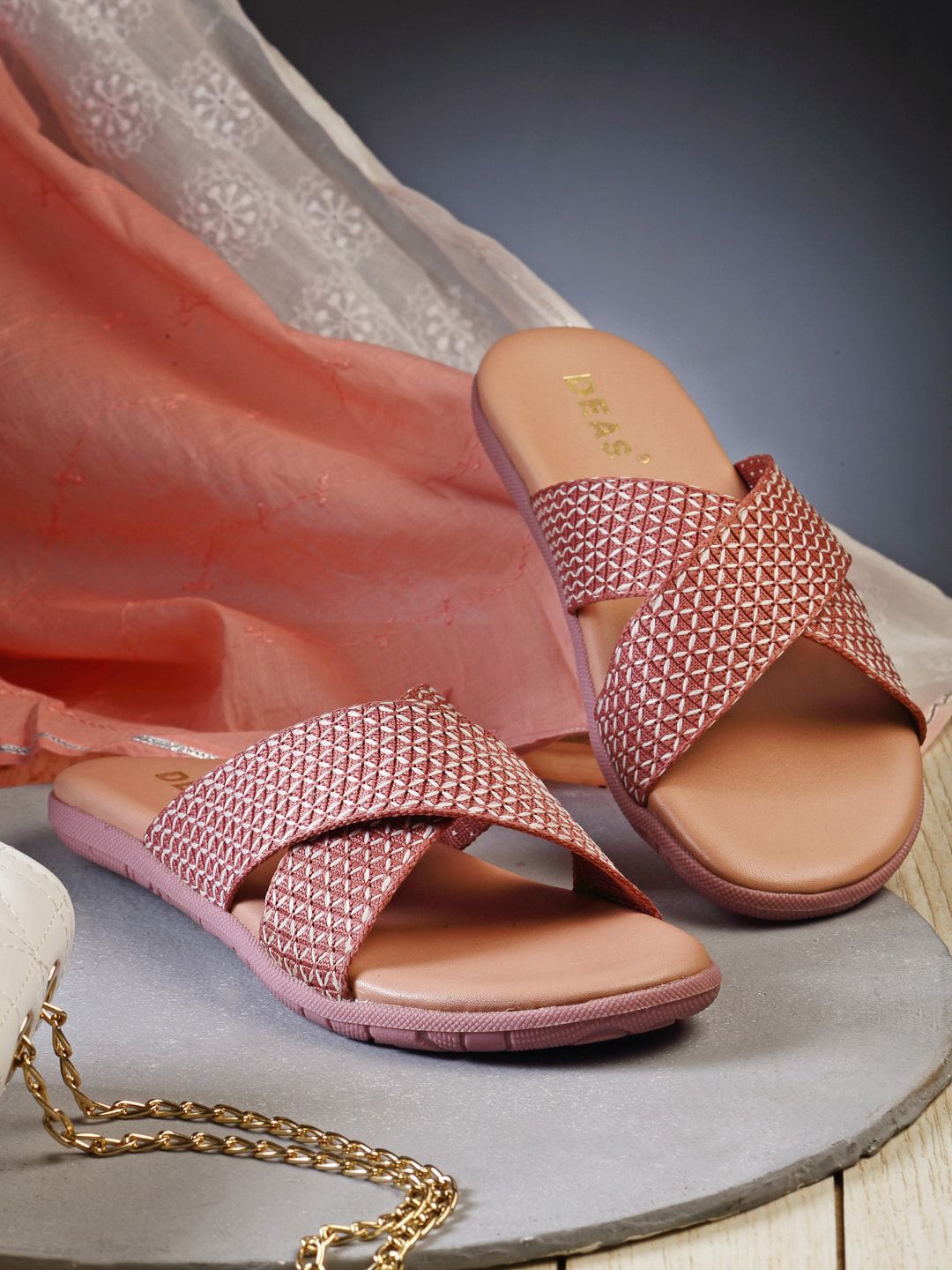 DEAS Women Peach-Coloured Open Toe Flats with Bows Price in India