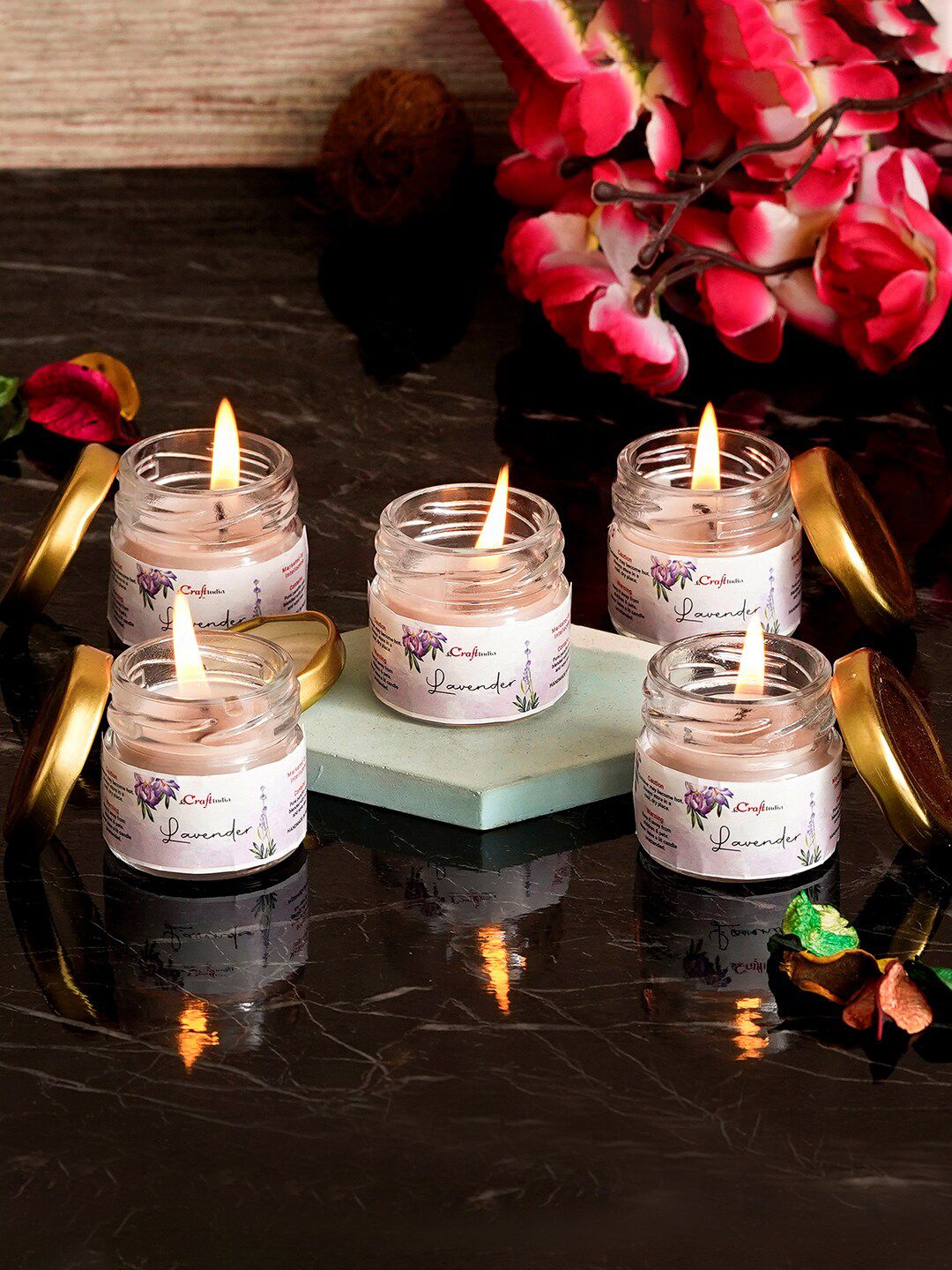 eCraftIndia Set Of 5 Pink Scented Minijar Candles Price in India