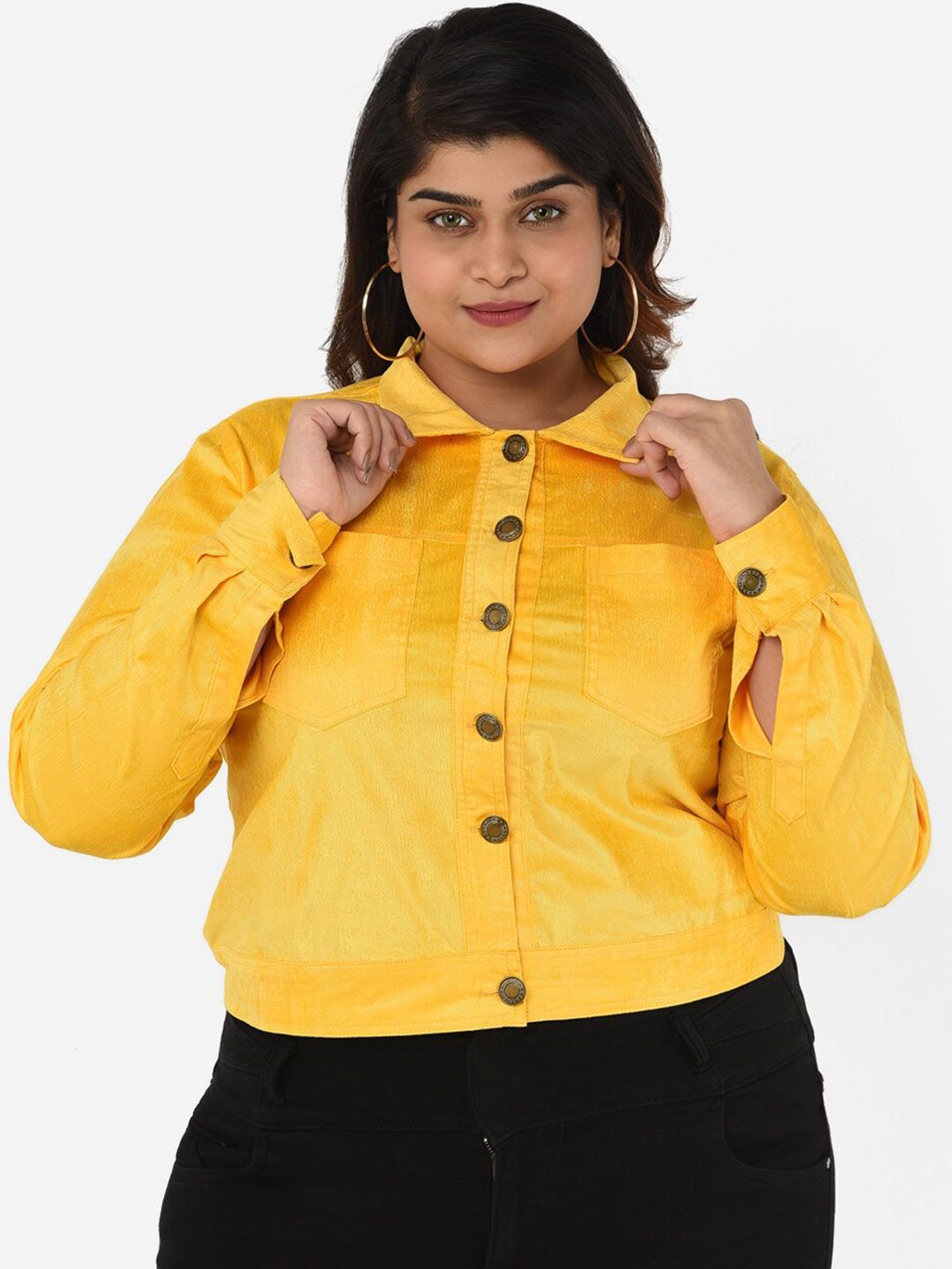 Curvy Clan Plus Size Women Yellow Crop Tailored Jacket Price in India