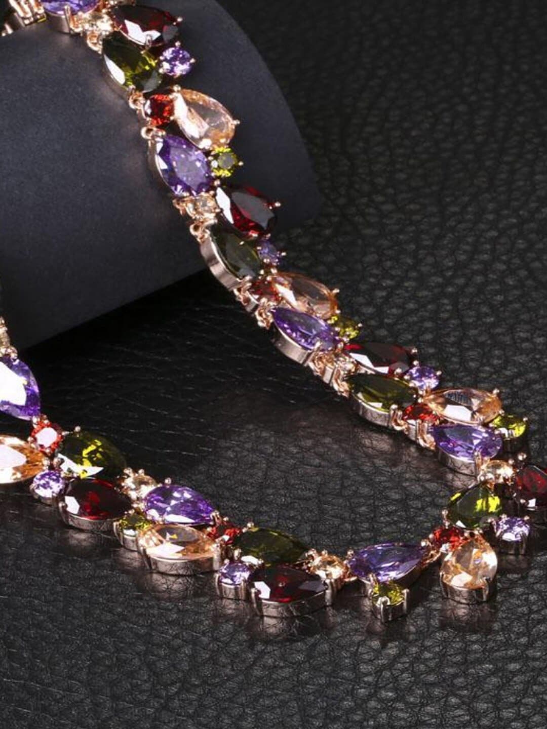 YouBella Rose Gold-Plated Purple & Maroon Crystals Necklace Price in India