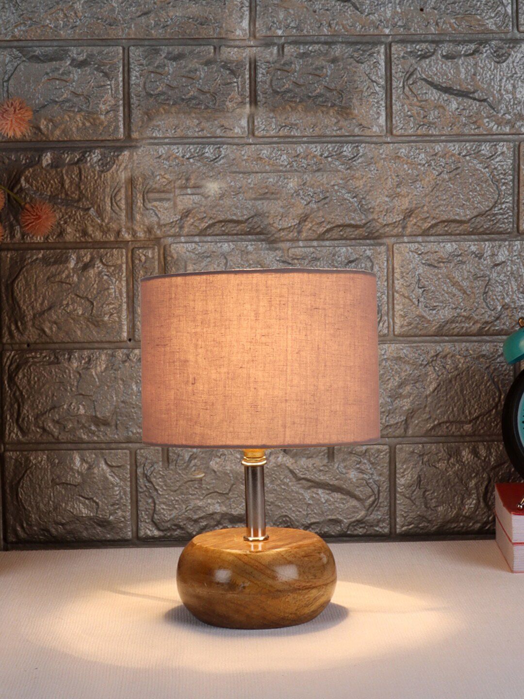 Devansh Grey & Brown Solid Table Lamp with Cotton Shade Price in India