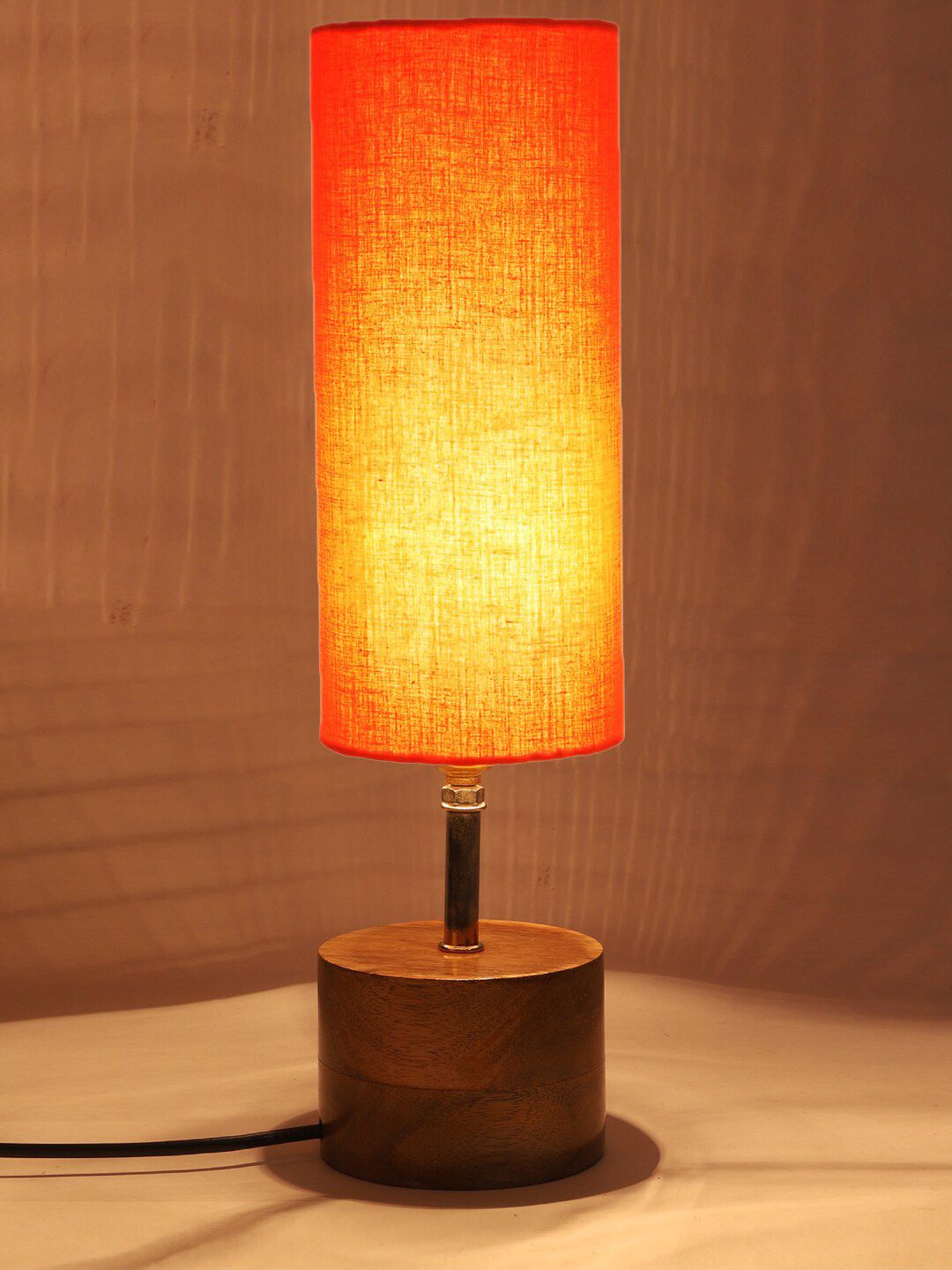 Devansh Orange & Beige Wood Table Lamp With Cotton Shade Price in India