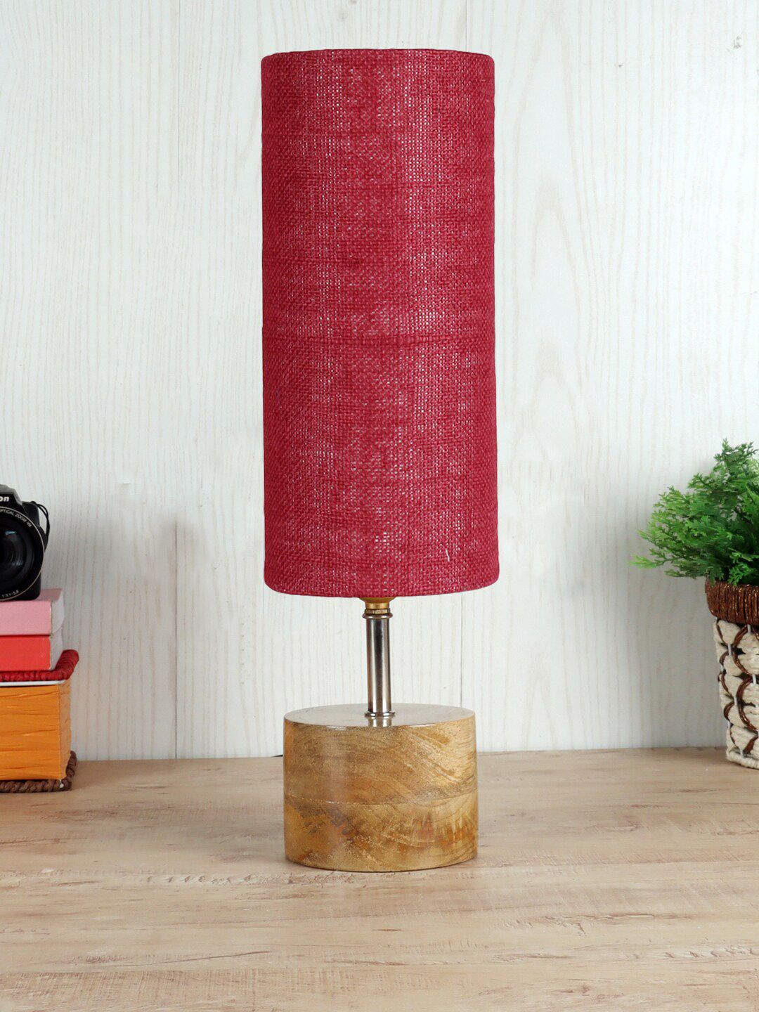 Devansh Maroon & Beige Traditional Table Lamp Price in India