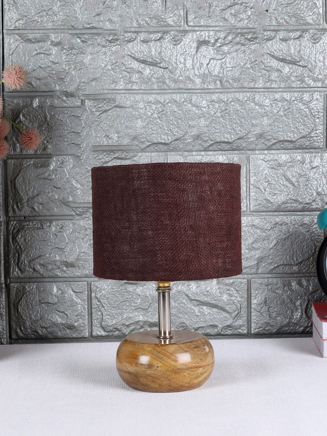 Devansh Brown Wood Table Lamp with Jute Shade Price in India