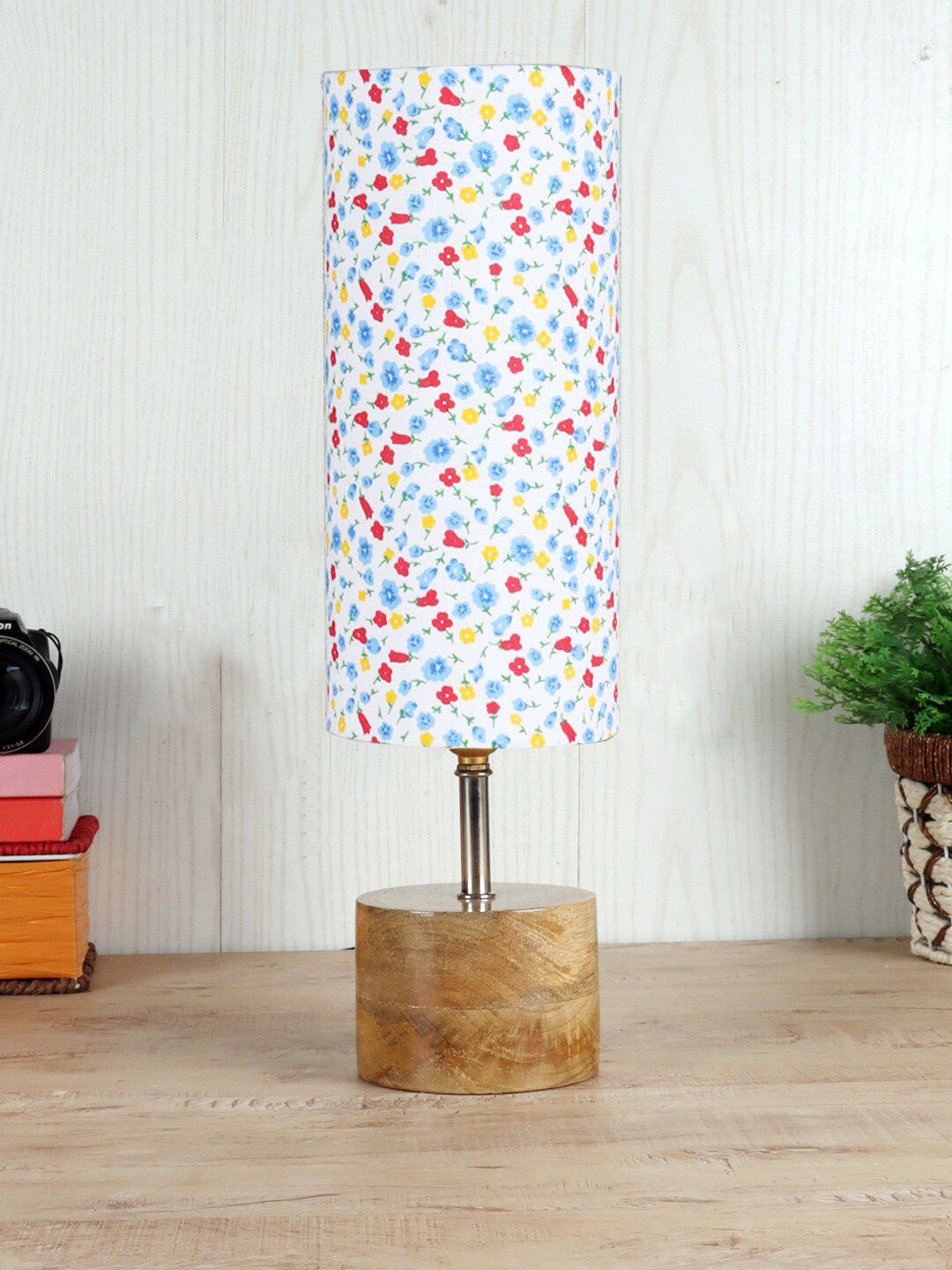 Devansh Multicoloured Wood Table Lamp with Shade Price in India