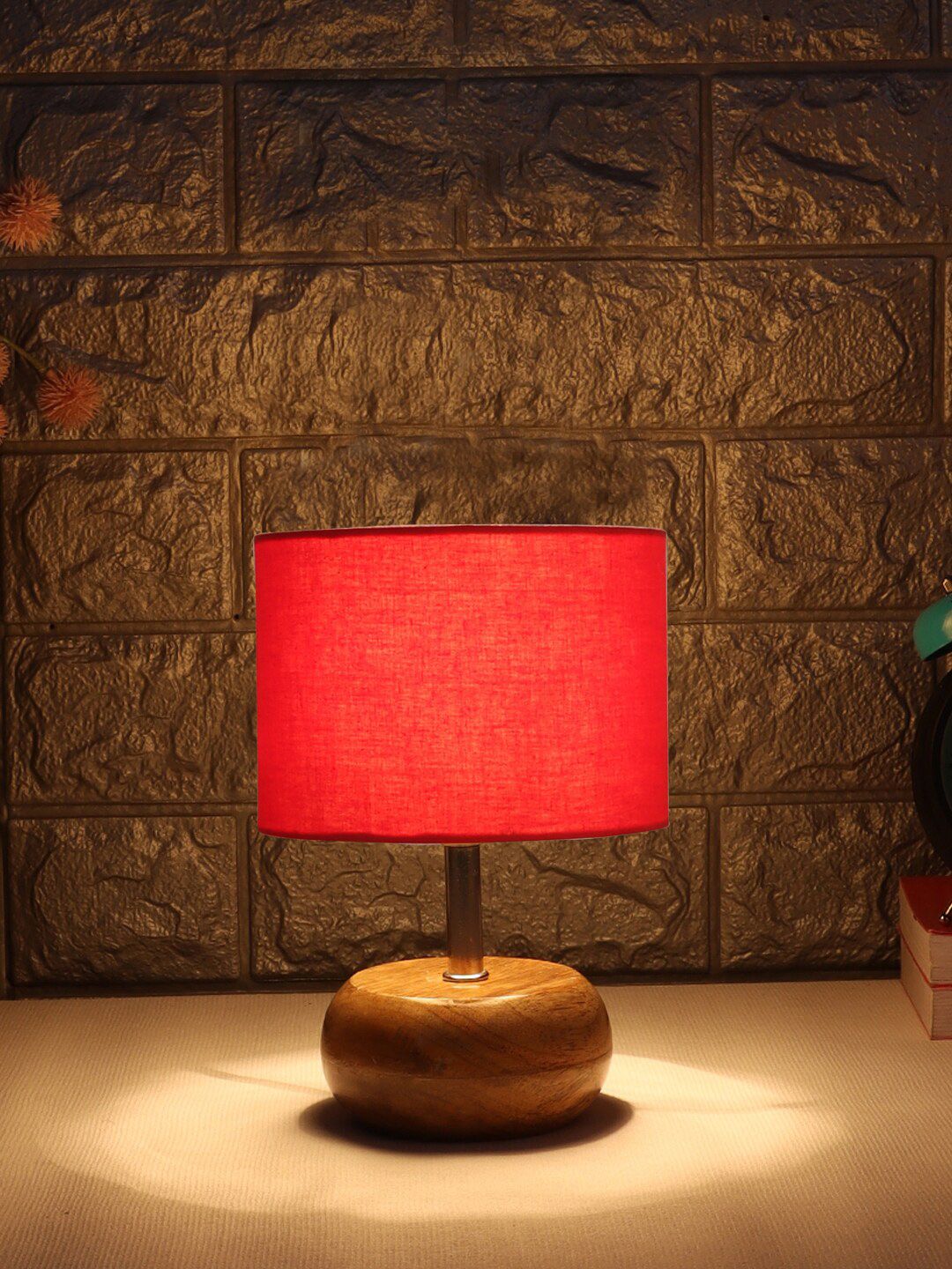 Devansh Red Wood Table Lamp with Shade Price in India