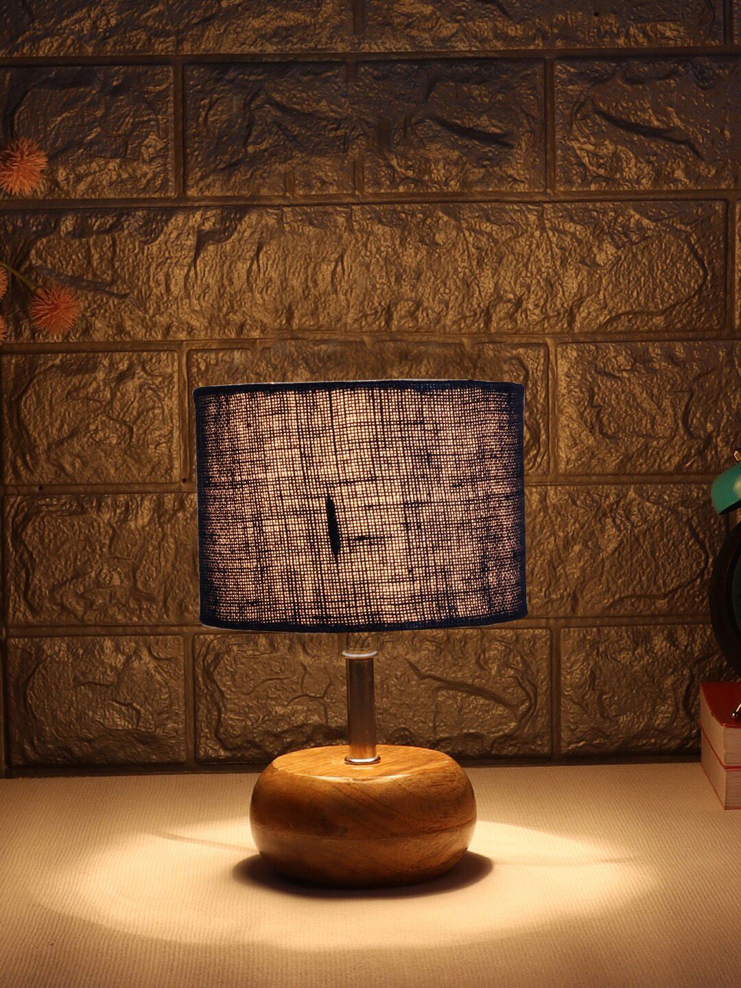 Devansh Blue & Brown Wood Table Lamp with Shade Price in India