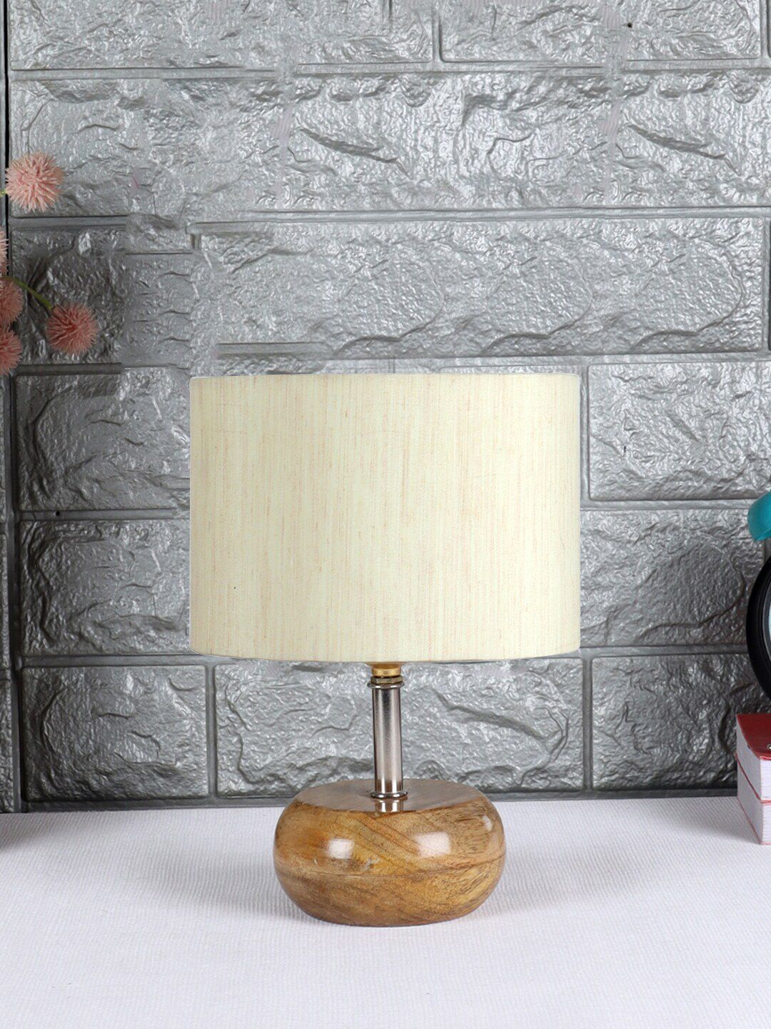 Devansh Off White & Brown Solid Table Lamp with Cotton Shade Price in India