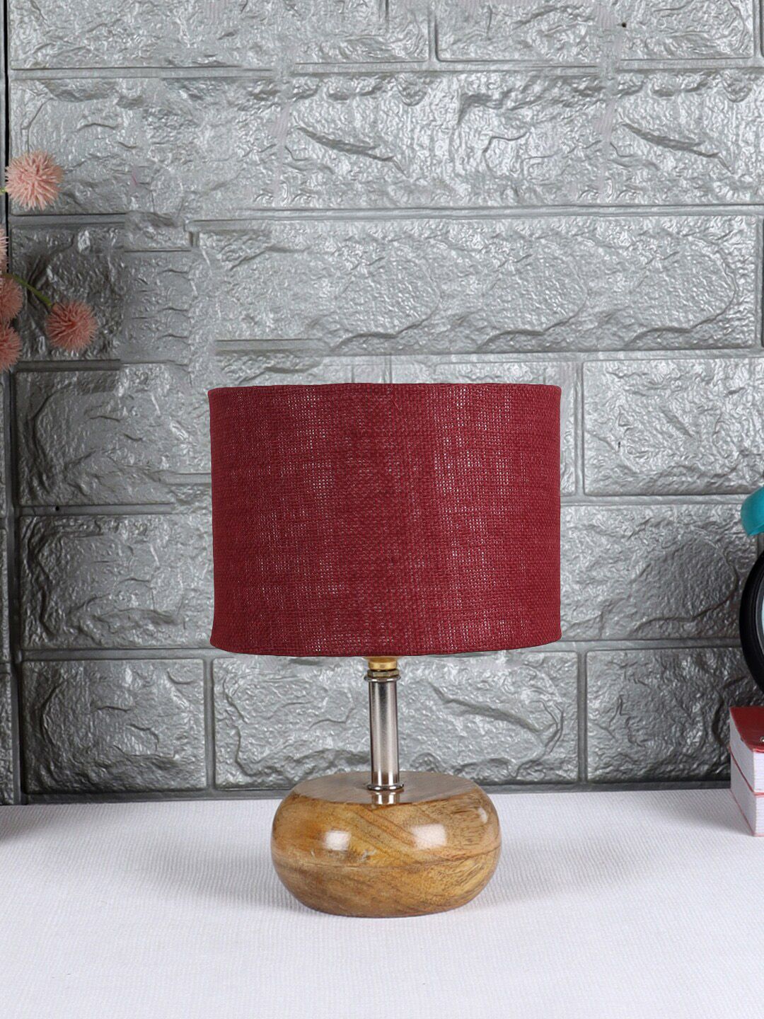 Devansh Maroon Wood Table Lamp with Jute Shade Price in India