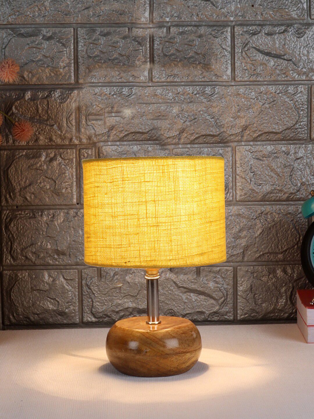 Devansh Yellow Wooden Table Lamp With Jute Shade Price in India