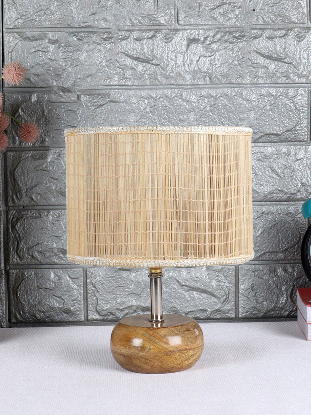 Devansh Beige Wood Table Lamp With Bamboo Shade Price in India