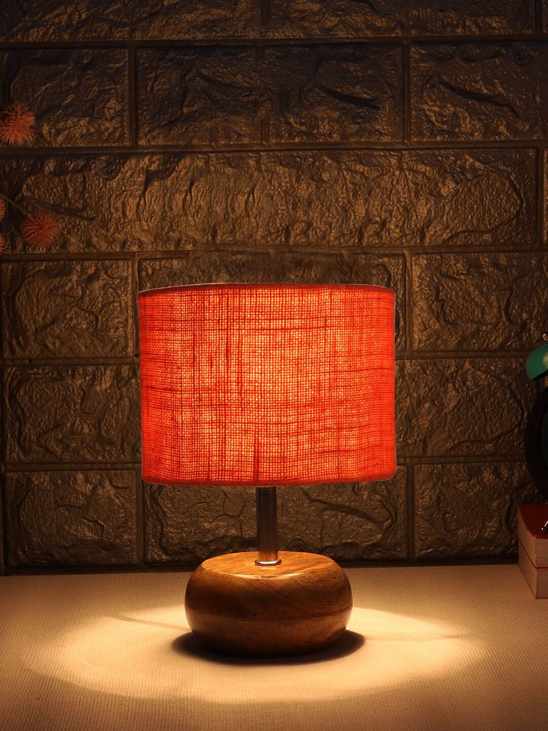 Devansh Orange Coloured Wood Table Lamp with Jute Shade Price in India