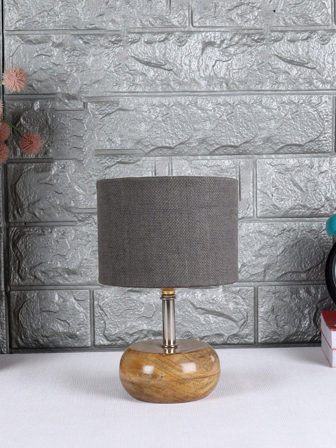 Devansh Grey & Brown Wood Table Lamp with Shade Price in India