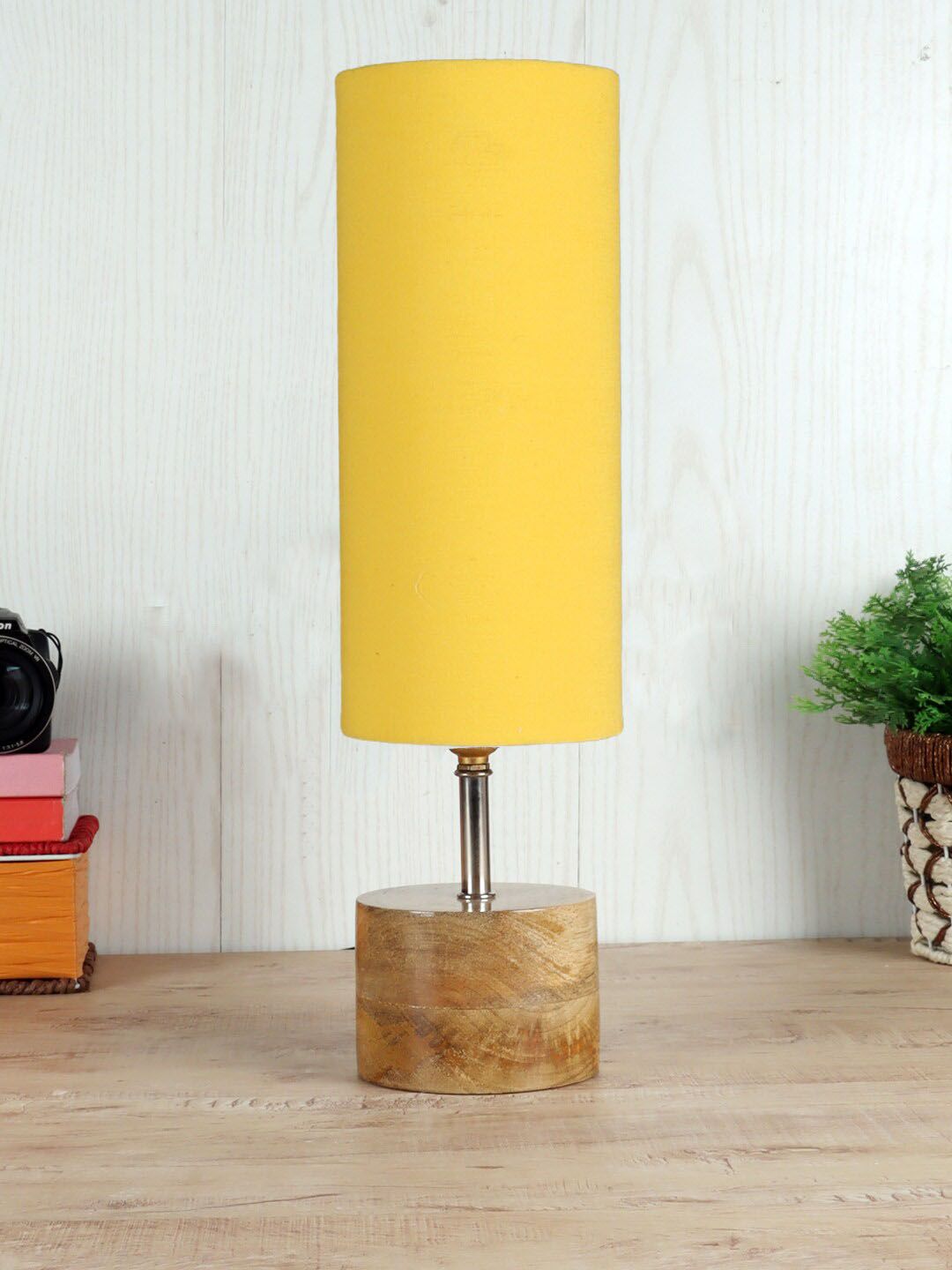 Devansh Yellow & Brown Solid Table Lamp with Cotton Shade Price in India