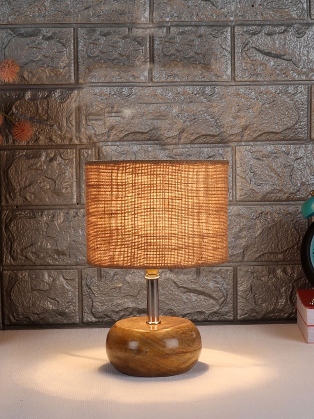 Devansh Beige Wooden Table Lamp With Jute Shade Price in India