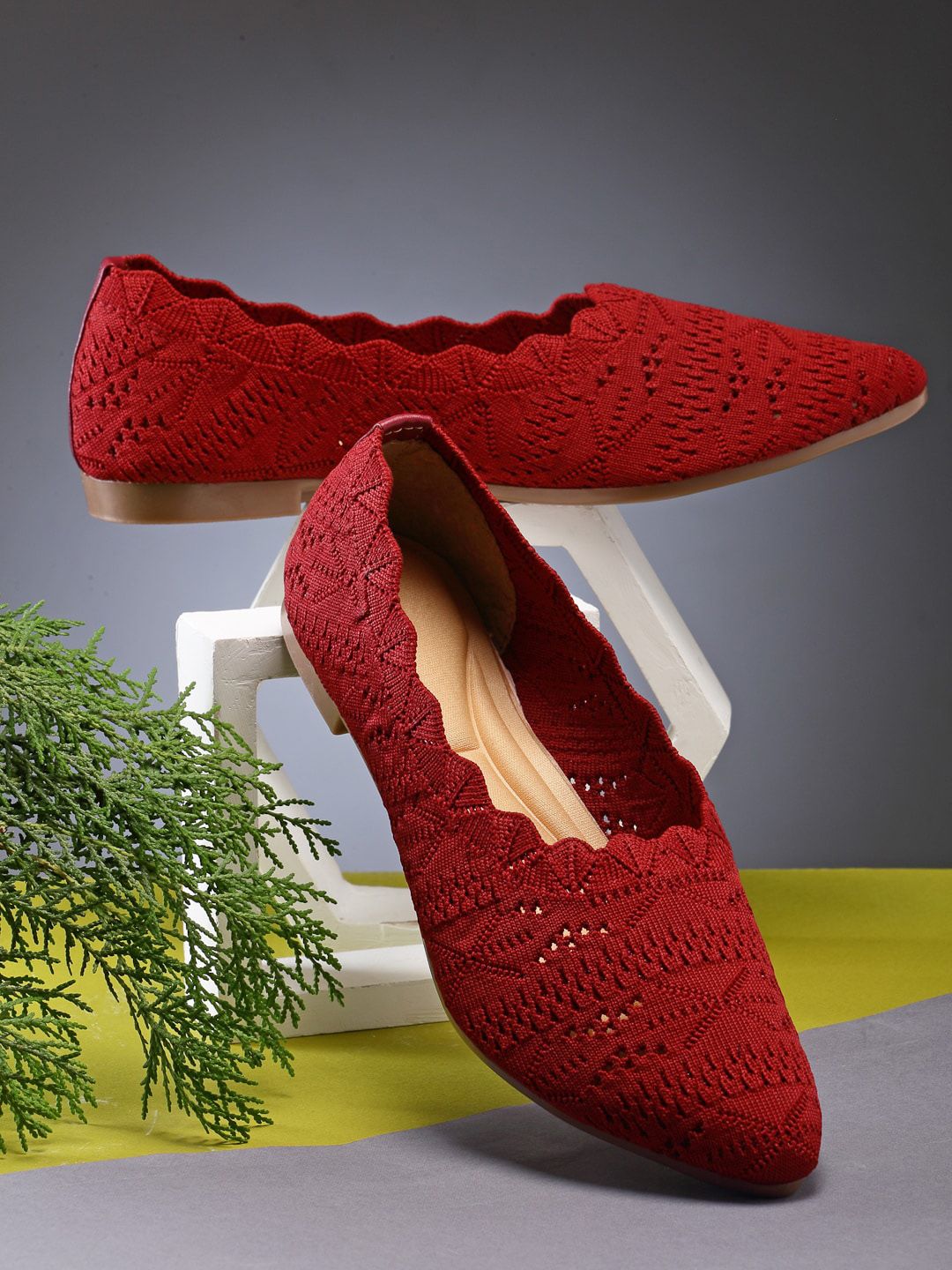 DEAS Women Red Ballerinas with Laser Cuts Flats Price in India