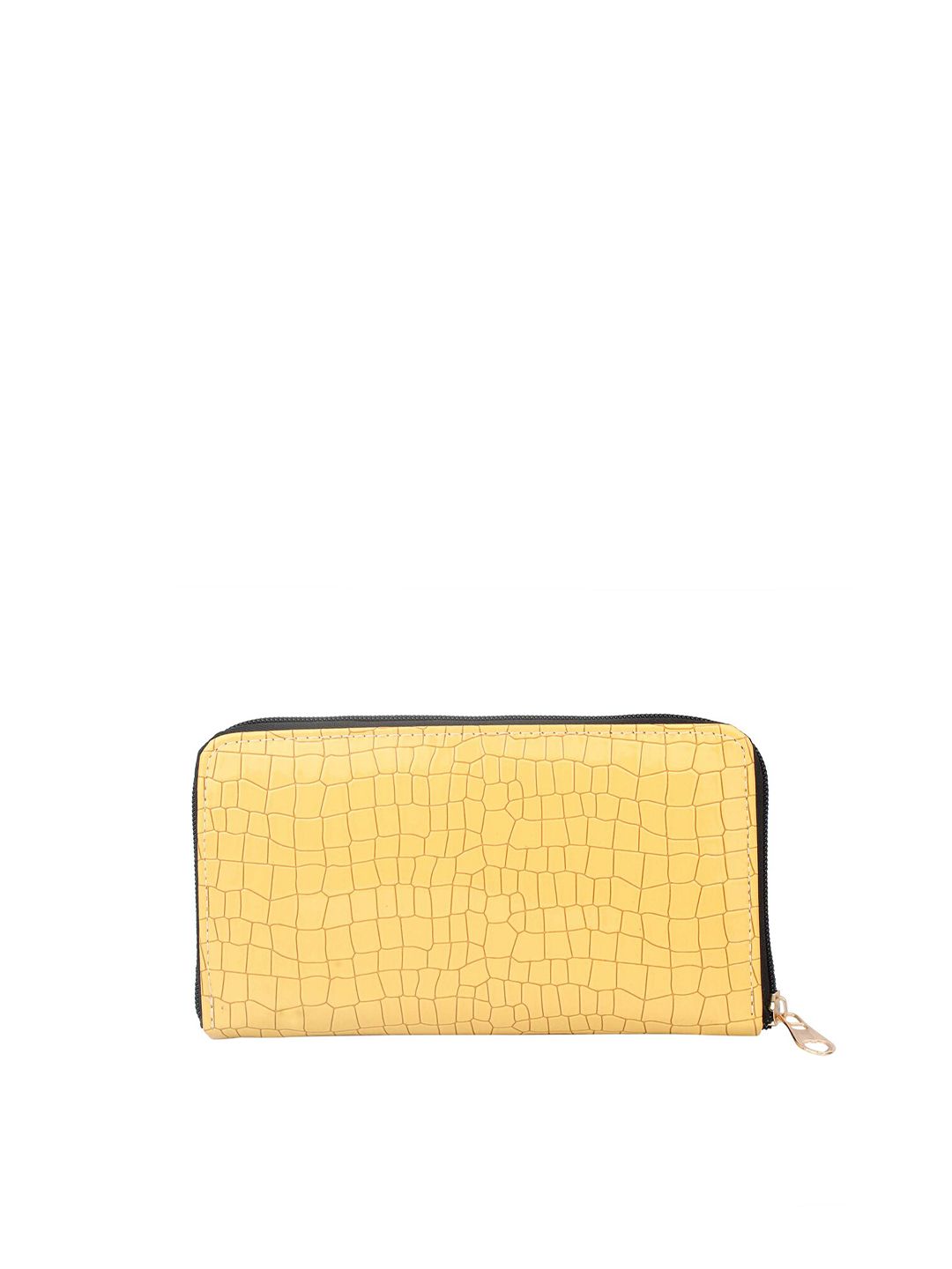 MAMMON Women Yellow & Black Textured Zip Around Wallet Price in India